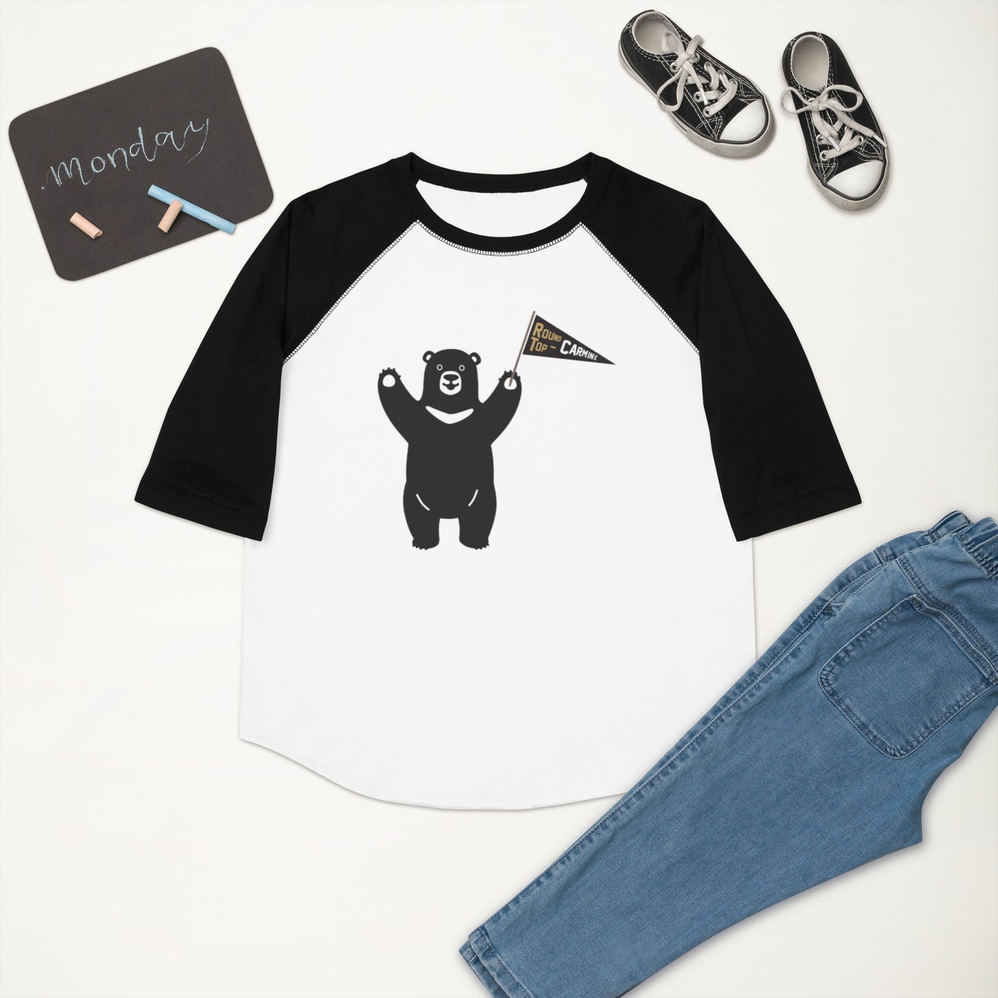 Round Top-Carmine Bear Baseball Tee | Youth